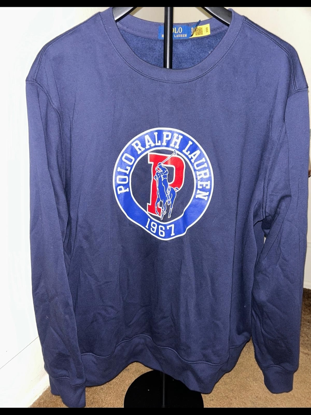 Ralph Lauren Navy Crewneck with Red & White Polo Emblem
